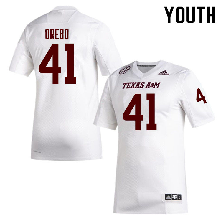 Youth #41 R.J. Orebo Texas A&M Aggies College Football Jerseys Sale-White - Click Image to Close